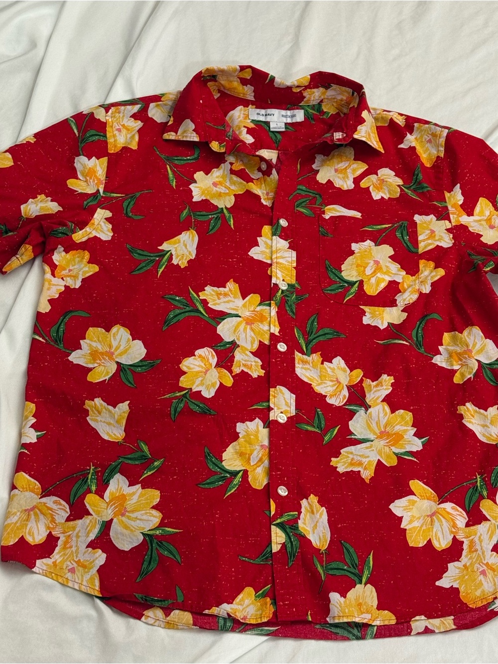 Old Navy Red Short-Sleeve Floral Button-Down Shirt